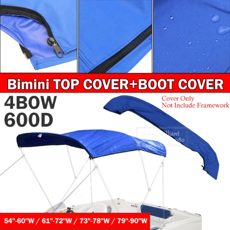 

600D 4 Bow Black/Blue/Grey Bimini Top Boot Cover No Frame Yacht Boat Cover With Zipper Anti UV Dustproof Cover Marine Accessorie