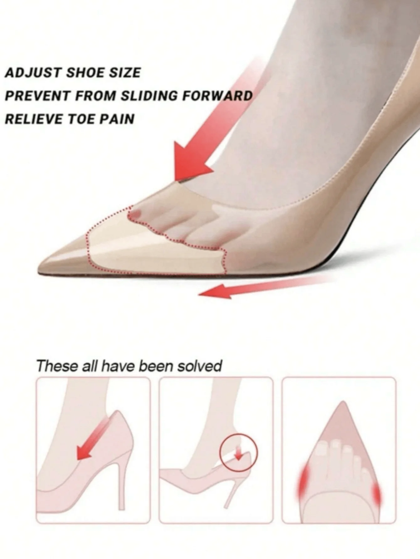 2 Pairs Toe Plug Soft Half Insoles, Reusable Toe Foam Filled Insoles Adjustable Oversized Foot Support Cushion Unisex Insole image 6