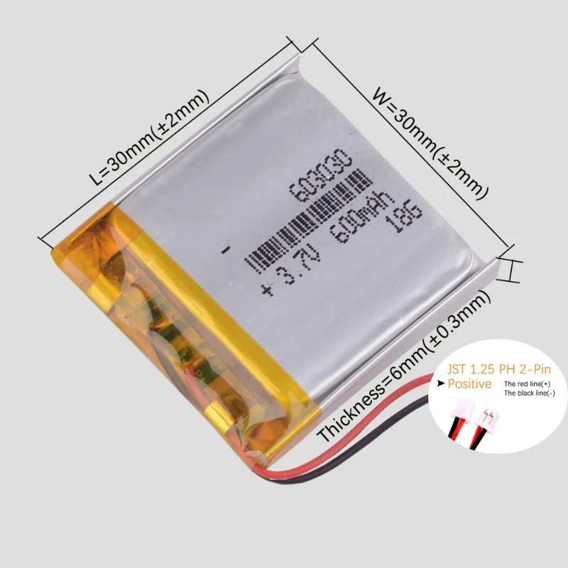 Akumulator litowo-polimerowy 3,7 V 600 mAh 603030 do wielokrotnego ładowania, do GPS, DVD, MP3, rejestratorów Bluetooth, e-booków, urządzeń kosmetycznych — zdjęcie produktu 6