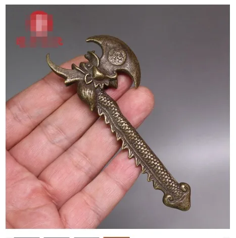 Solid dragon head axe copper handle piece brass retro antique antique antique antique antique bronze ware