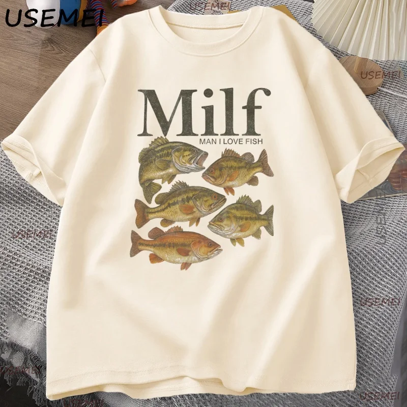 رجل أنا أحب الأسماك تي شيرت مضحك خمر ميمي الأسماك تي شيرت عادية كم قصير الجولة الرقبة للجنسين المحملة القطن فضفاض الذكور الملابس