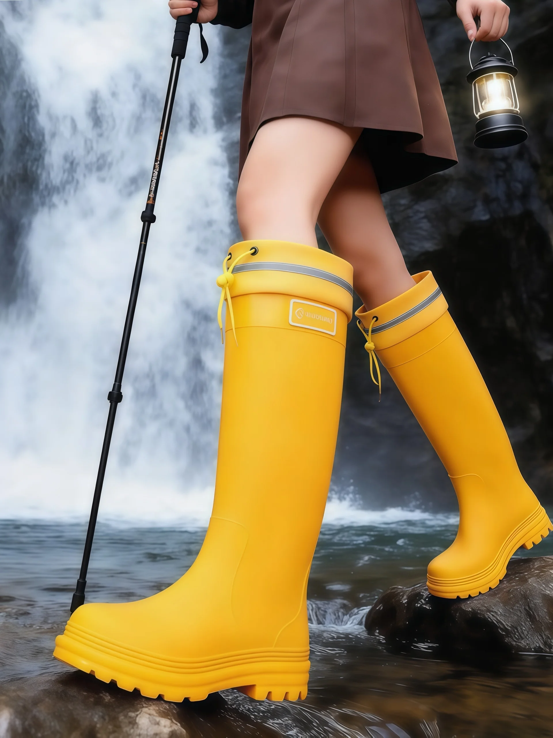 Fashionable High-Tube Rain Boots Unisex Anti-Slip Outdoor Rainforest Hiking Boots Tied Mouth Waterproof Glue Shoes 3348 Size