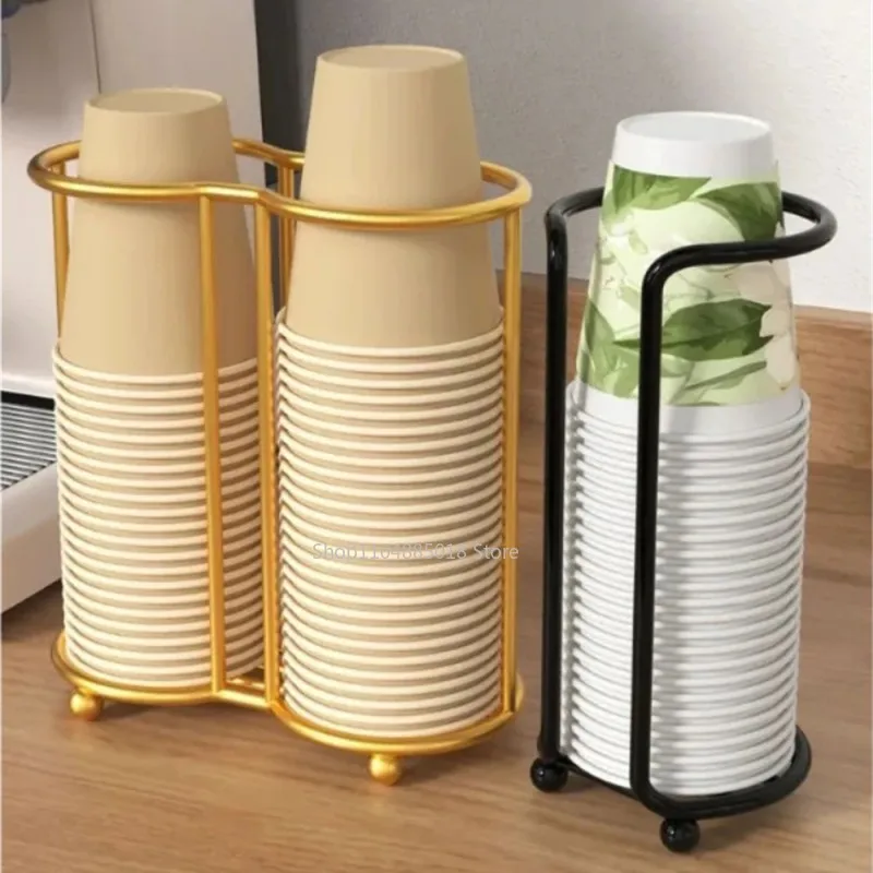 

Metal Disposable Cup Storage Holder Rack Shelf Water Tea Cups Household Kitchen Paper Cup Display Stand Organizer Supplies