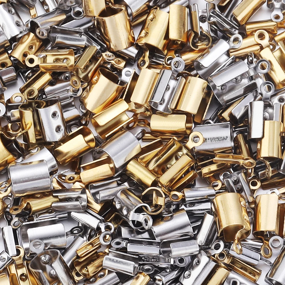 1-5mm Stainless Steel Crimp End Beads Caps Leather Cord Clip Tip Fold Crimp Bead Bracelet Connectors For Jewelry Making