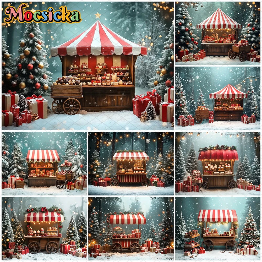 

Mocsicka Christmas Background Winter Snow Xmas Tree Cake Cart Decoration Happy New Year Party Kid Photo Backdrop Birthday Banner