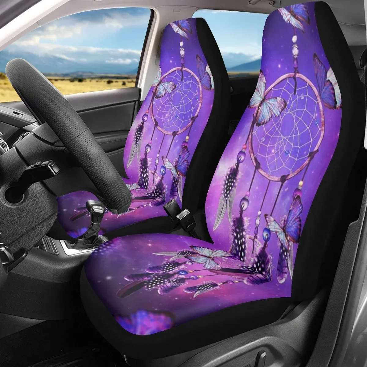 

Vehicle Clean Protector Purple Dream Catcher Feather Design for Women Men Car Seat Covers Set Interest Anti-dirt Auto Decoration