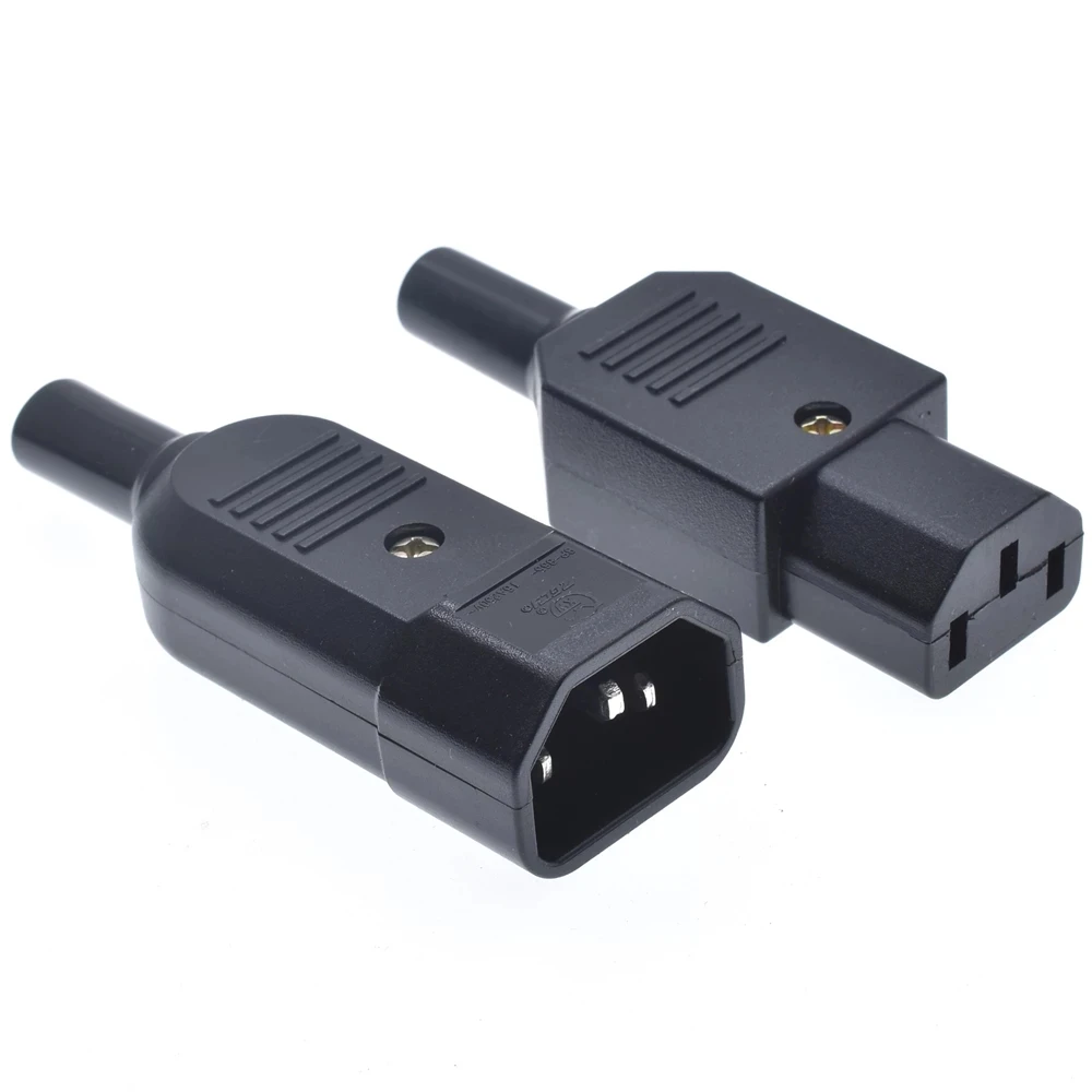 

2Pcs/lot IEC Straight Cable Industrial Plug C13 C14 16A 250V Black Female&Male Plug Rewirable Power Connector 3 PIN AC Socket BK