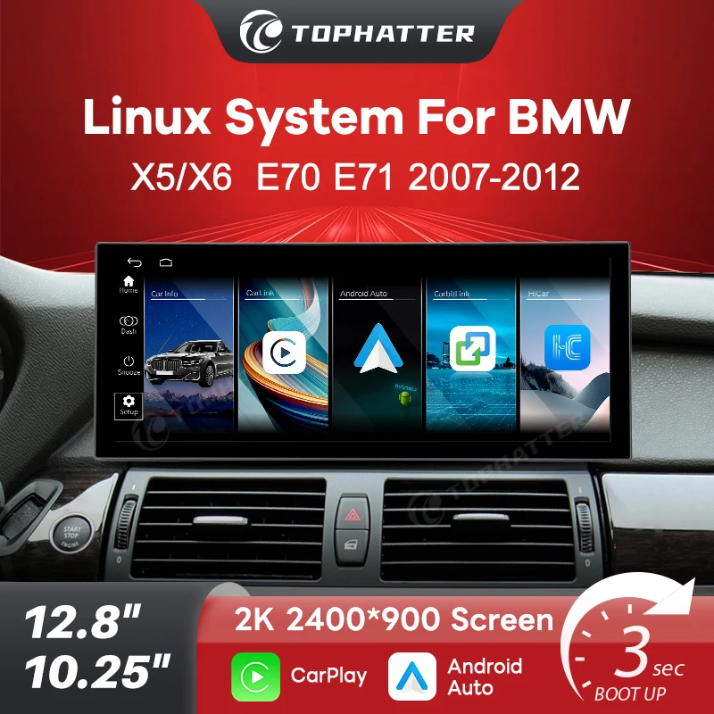 Tela de navegação para carro, para bmw x5 x6 e70 e71 2007-2012 12.8 "/10.25" 2k hd touchscreen rádios de coche bluetooth