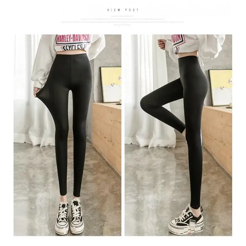 Women Plus Size Thin Modal Pant Spring 1pc Leggings For Autumn Slim Elastic High waisted Sports Fitness Student Gray Black Pants