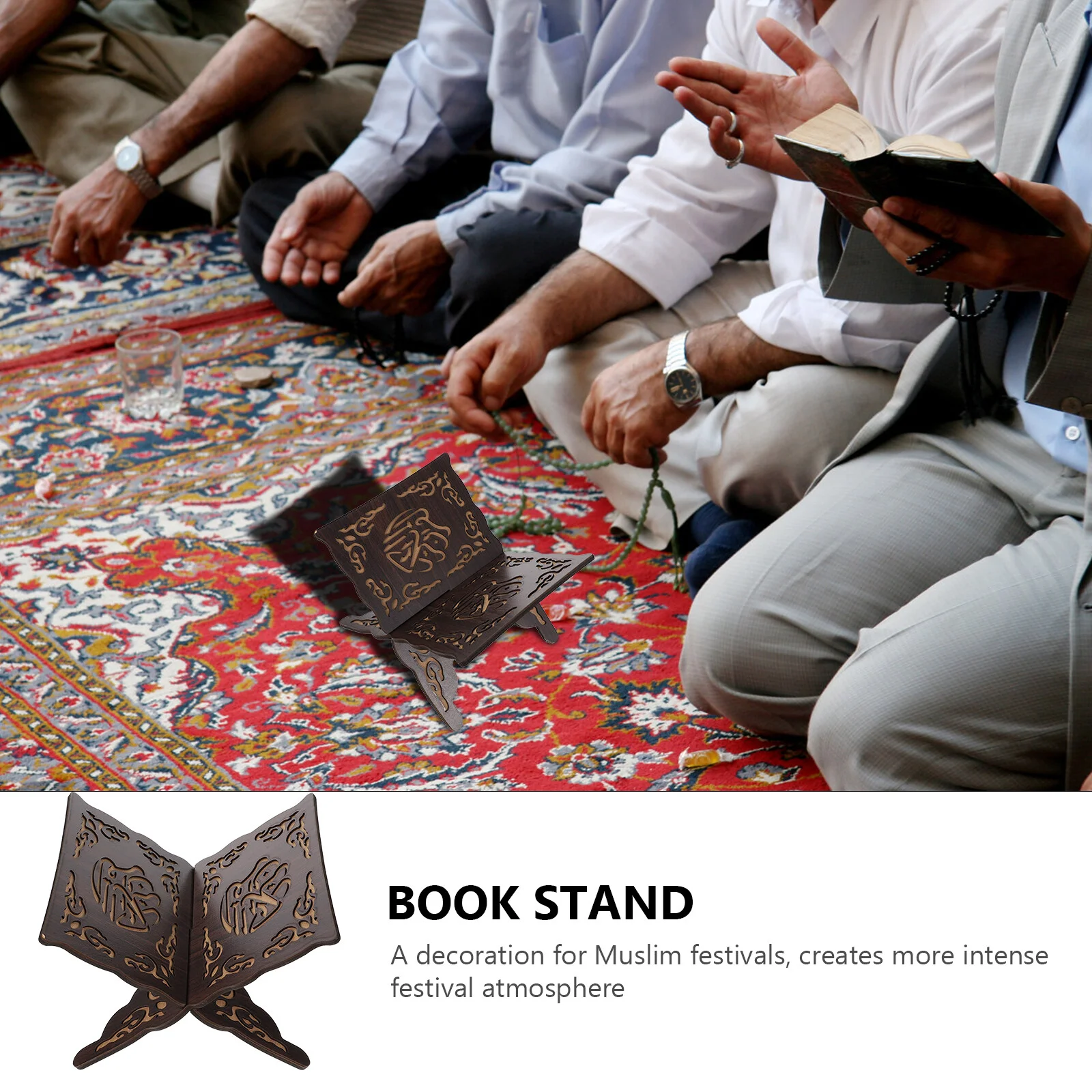 Imagem -02 - Madeira Prayer Book Holder Stand Folding Stand Islam Eid Livros Prateleira Alcorão Sagrado Livros Islâmicos Display Bíblia Casa de