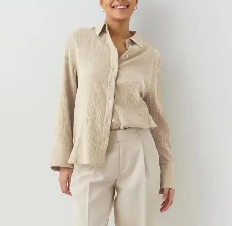 

Spring 2025 Long Sleeved Pure Cotton Crepe Fabric Comfortable Loose Fit Shirt with Shawl Fashionable Casual Wear