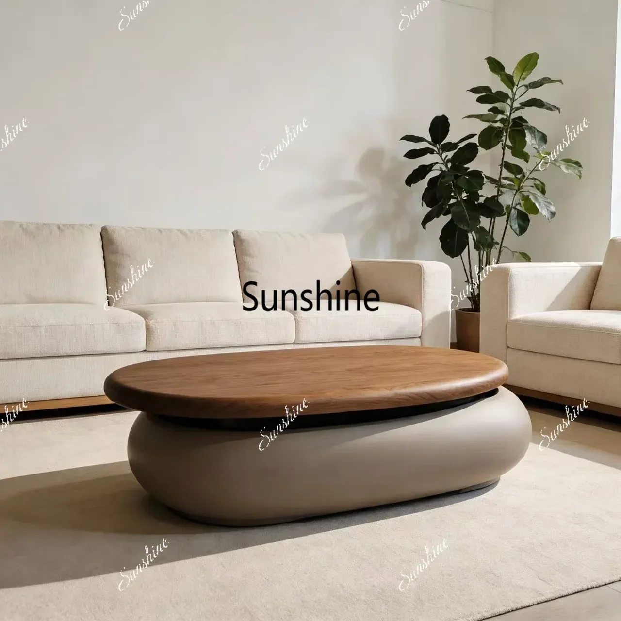 Modern minimalist wabi sabi log style oval coffee tableT*