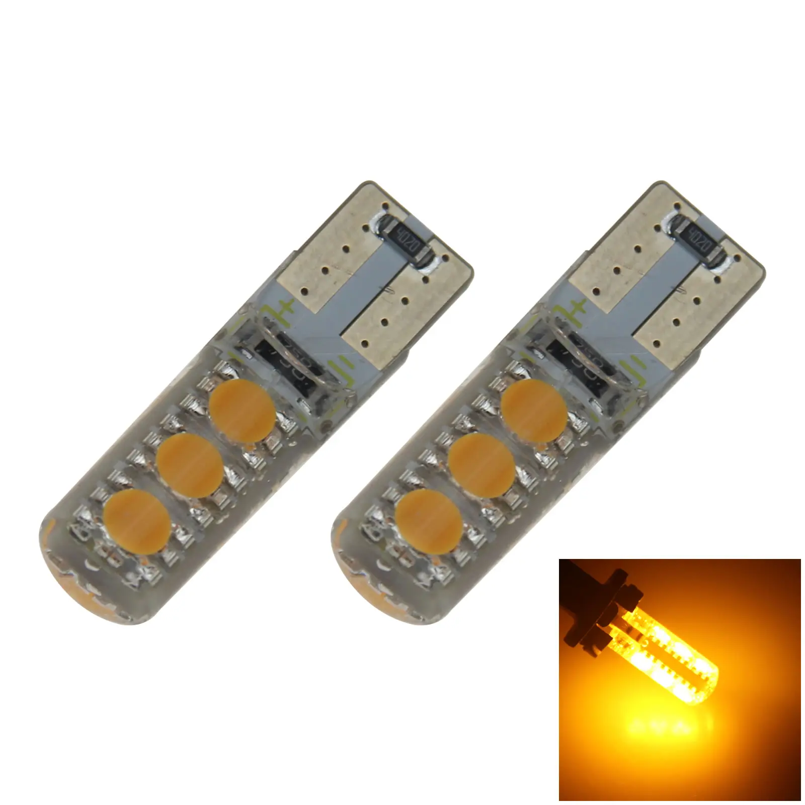 2x Yellow RV T10 W5W Corner Light Reading Bulb PCB 6 Emitters 2119 SMD LED 585 655 656 Z20454