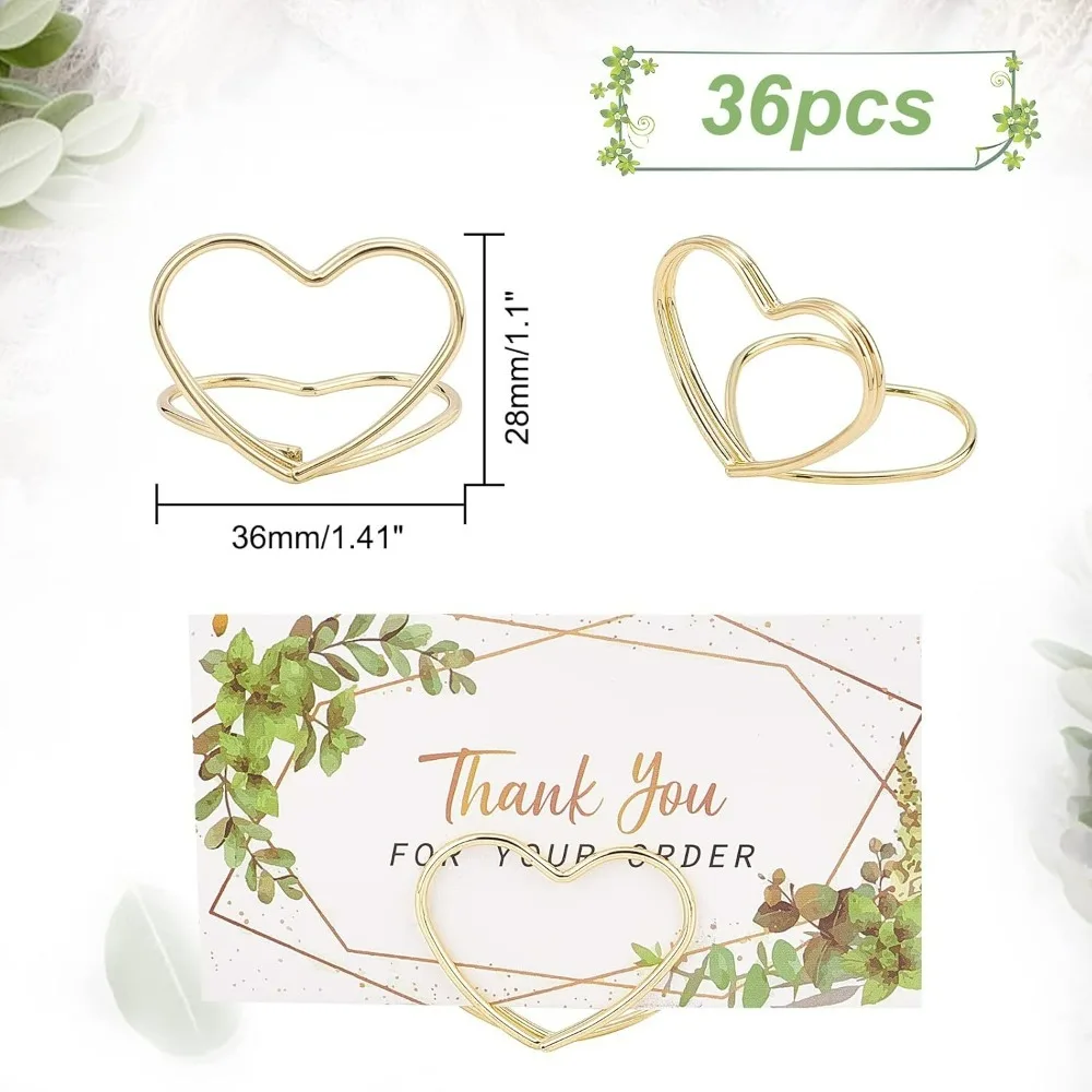 36pcs Place Card Holder Heart Shape Table Number Holder Stands Light Gold Place Card Clips Photo Picture Memo Holder