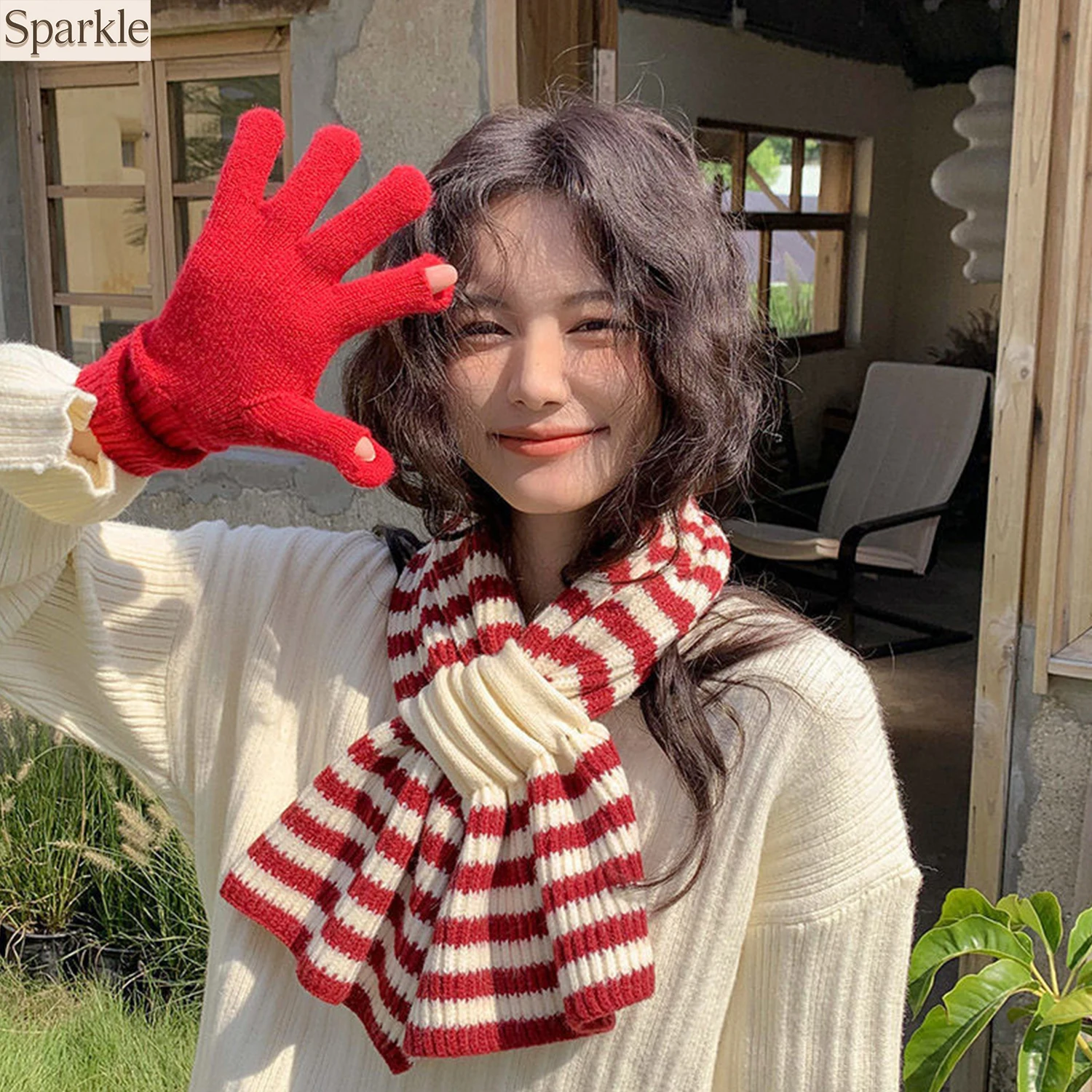 

Women's Thickened Knitted Scarf Fashionable Versatile Winter Warm Woolen Cross Design Chic Business Casual Stylish Decorative