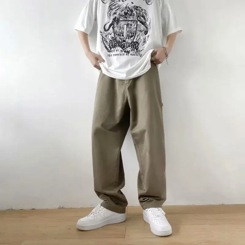 Brown Coffee Color Japanese Style City Boy Cargo Pants For Men Autumn Draped Vintage Pants High Street INS Trendy Brand