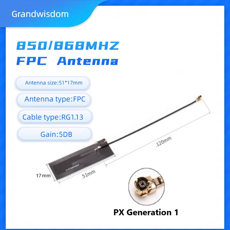 

GWS wholesale 5pcs FPC 850MHZ/868mhz Antenna Built-in FPC SOFT board for Alarm FPC patch high gain 5DB antenna px1 12cm cable