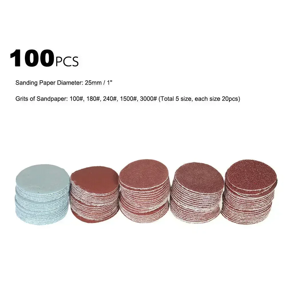 100pcs 1 인치 (25mm) 샌딩 디스크 패드 100-3000 Dremel 로타리 도구 용 그릿 연마 패드 키트 샌드페이퍼 액세서리 AA