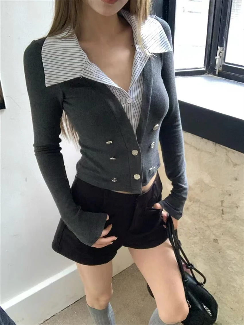 PLAMTEE Hot Sale Women Shirts Sweaters Slim-Fit High Street Autumn Stripes 2024 Knitted New Daily Mujer Office Lady Casual