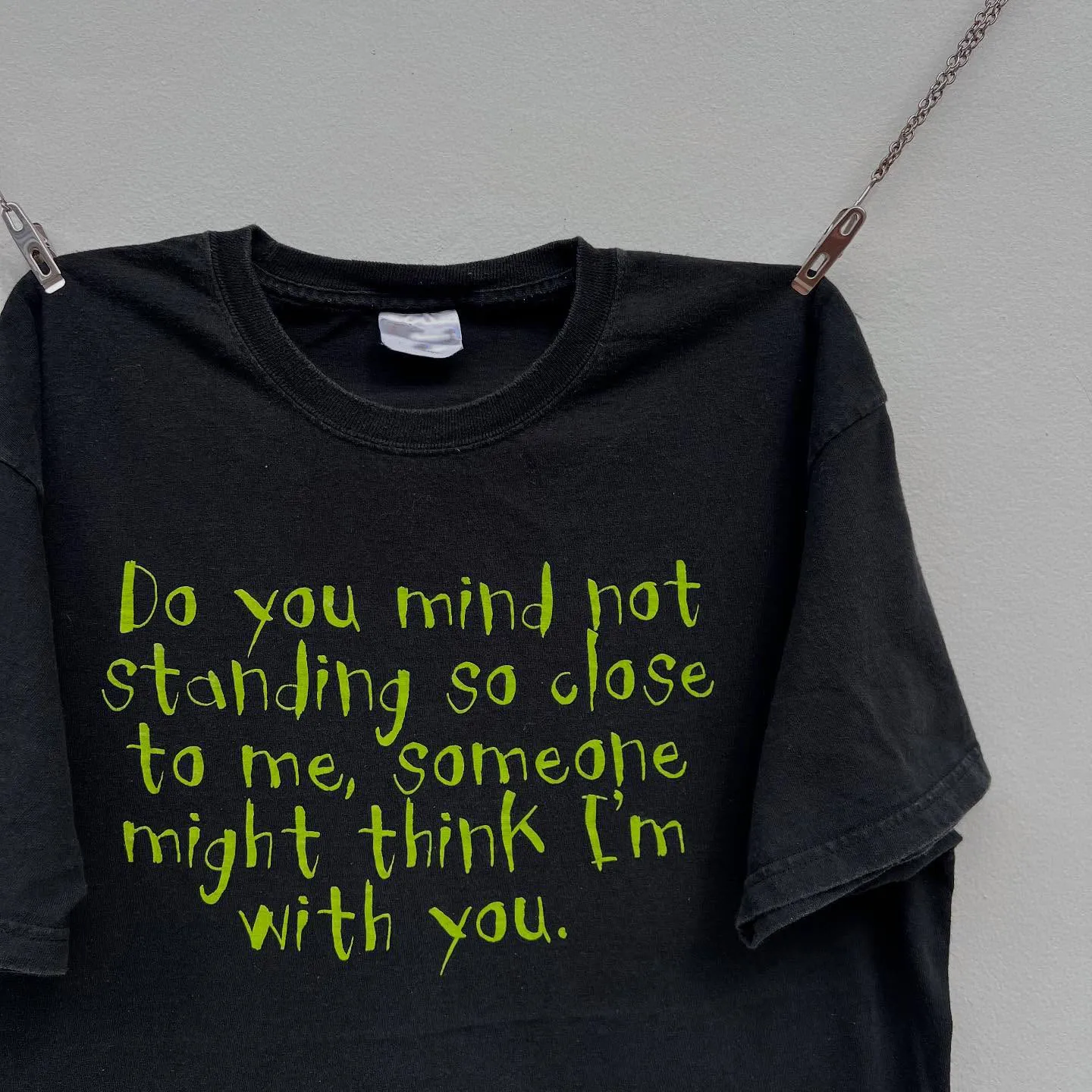 Fluorescent Green Lettering Short Sleeve T-Shirt Couple's Unique Style Dark Series Summer Cotton Breathable round Neck Top