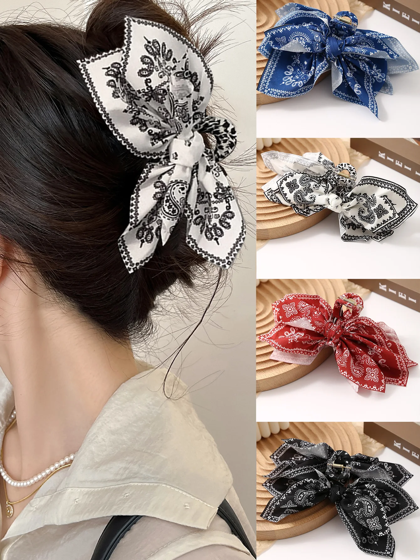 

1pc women's multi-color bow tie waist flower printed hair claw new hair clip daily back of the head braided hair shaping
