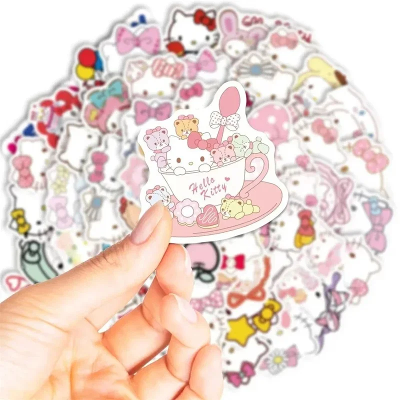 63pcs Anime Ins Hello Kitty Stickers Cute Melody Kuromi Stickers giocattolo Laptop valigia Sticker bambini natale festa di compleanno regalo