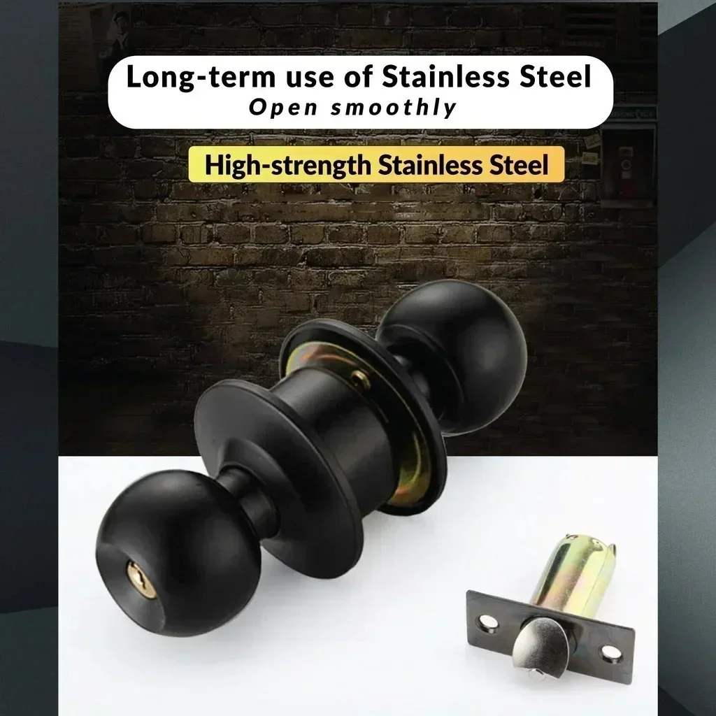 Black Tubular Lever Ball Lock Old-fashioned Door Three-pole Round Lock Indoor Bedroom Versatile Bathroom Door Ball Lock