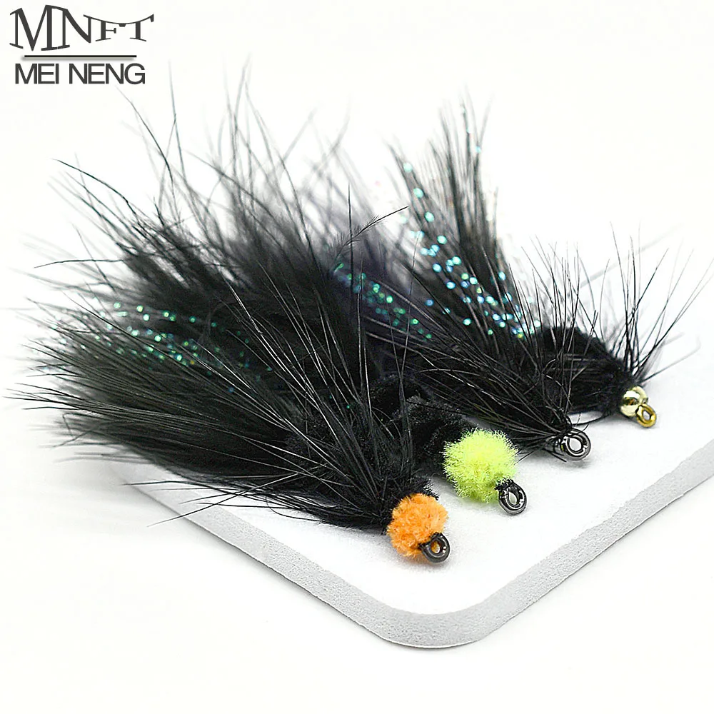 

MNFT 8Pcs Beadhead Black Trout Fly Fishing Streamer Lure Flies