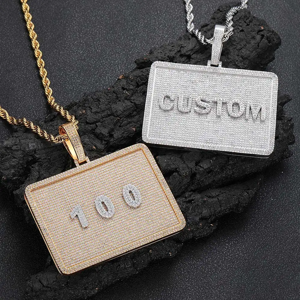 

Personalized Custom Name/letter/Number Necklace 60*80MM Size Square Shape Band Pendant Brass Zircon Pendant Women Man