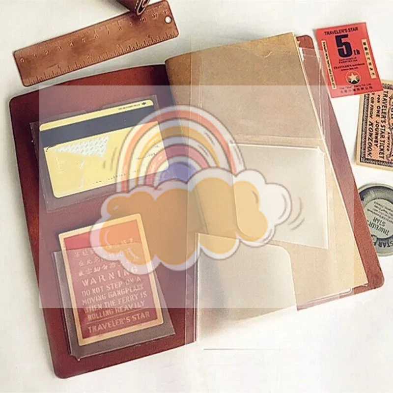 Travel Notebook Retro Loose Leaf Diary PVC Pouch 3 Pockets Durable Plastic Pouches For Daily Use