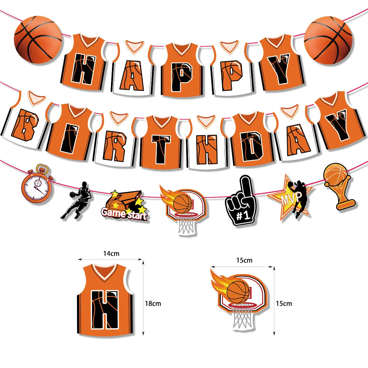 Basketball Cake Topper Flags Happy Birthday T-shirt Ball Cupcake Topper Baby Shower Kids Party Dessert DIY Baking Supplies Decor