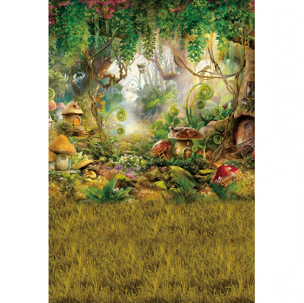 Fairy Tale Enchanted Forest Backdrop for Photography Dreamy Wonderland Mushroom Jungle Castle Baby Birthday Photo Background