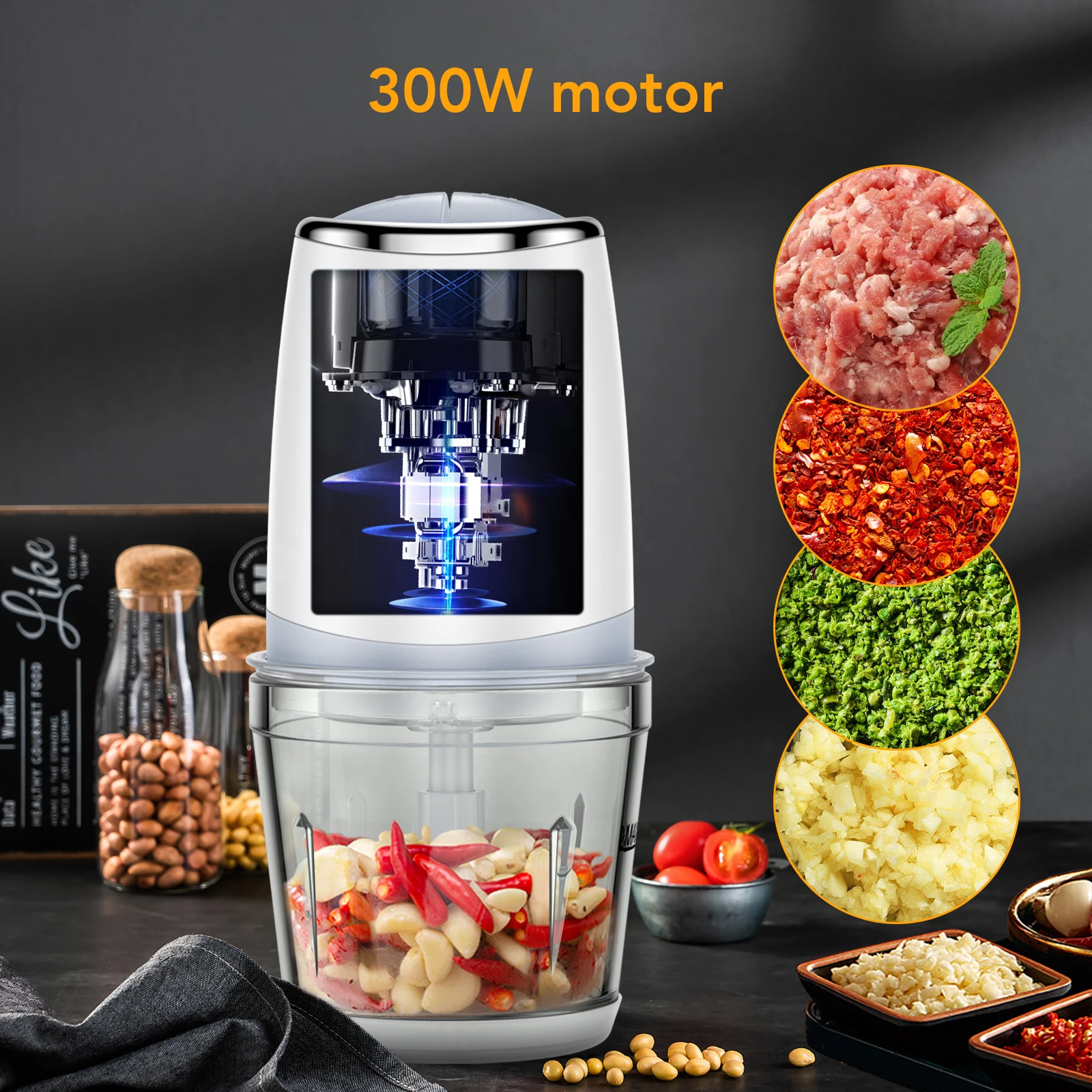 Mini robot culinaire américain avec bol en verre de 2.5 tasses, petit hachoir électrique, 2 vitesses, pour la viande, les fruits, poids kg, Pu123, 300W