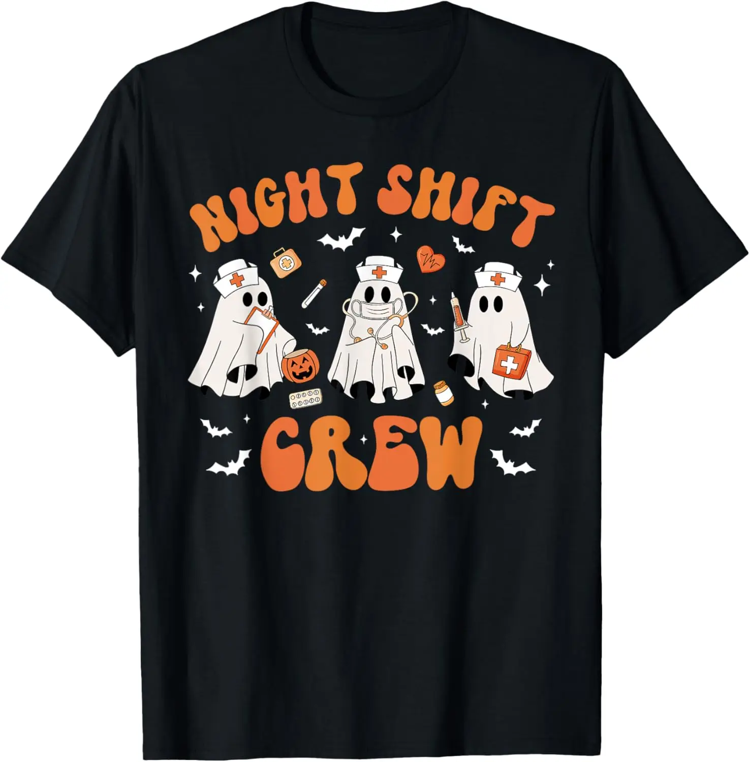 Night Shift Boo Crew Health Worker Halloween Ghost Nurse T-Shirt