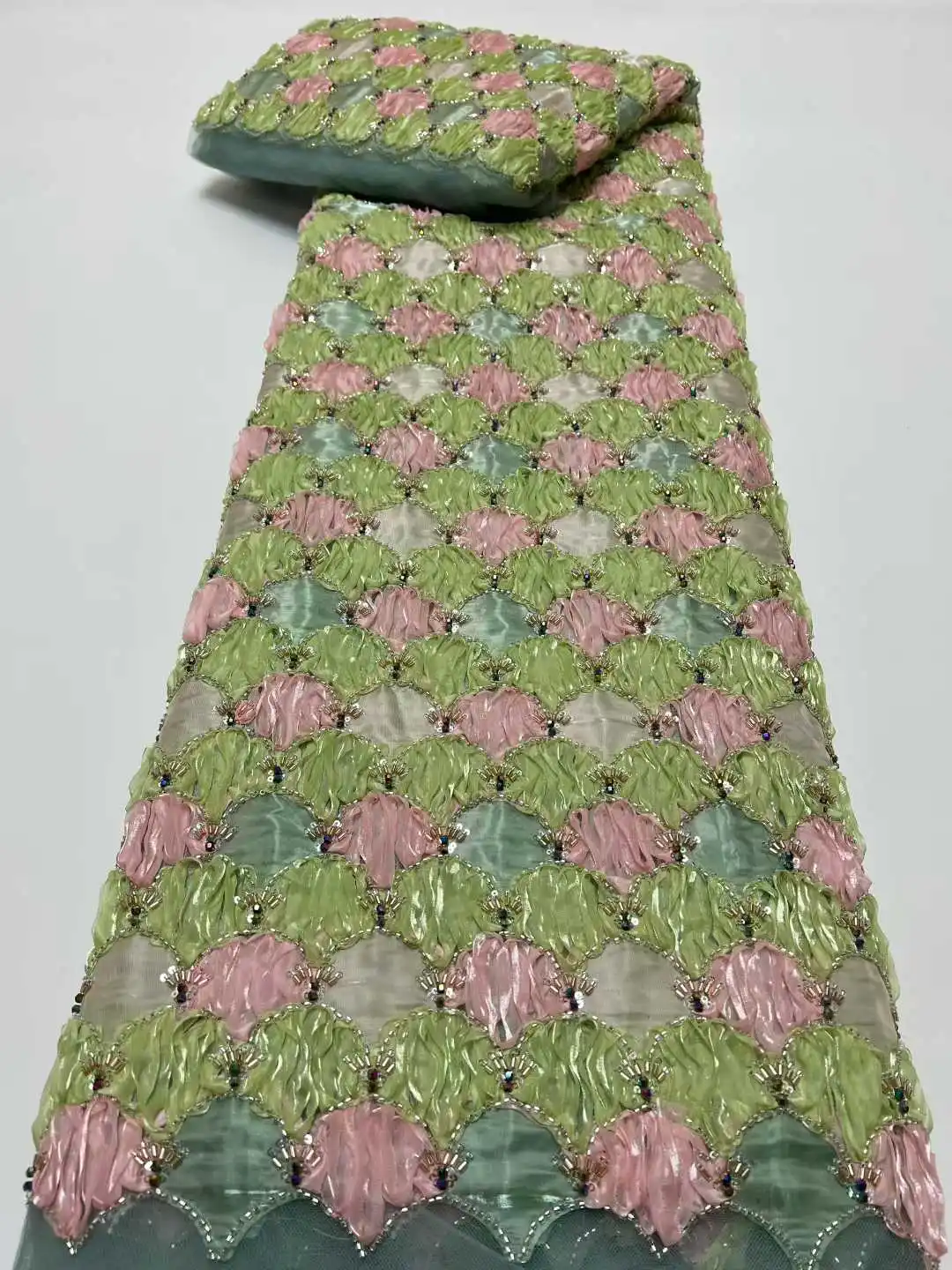 African Groom Lace Fabric 2025 High Quality Lace French Sequins Embroidery Lace Beaded Chiffon Lace Fabric For Party Dress Women