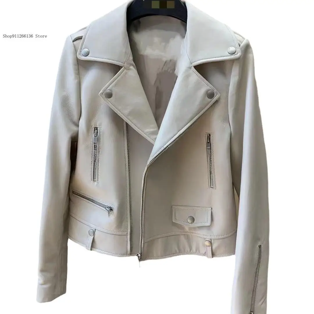 Chaqueta de piel sintética blanca para mujer, prendas de vestir Punk de Pu suave para oficina, primavera y otoño, chaqueta de cuero de Motor informal