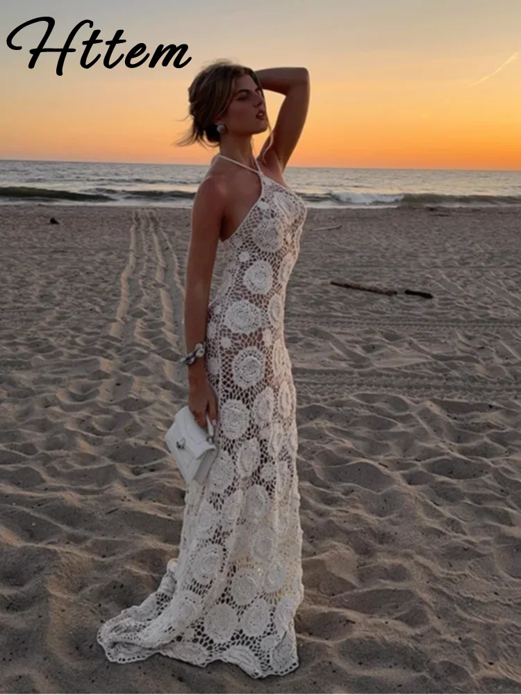 Vestido largo Sexy de punto con cuello Halter, vestido ajustado