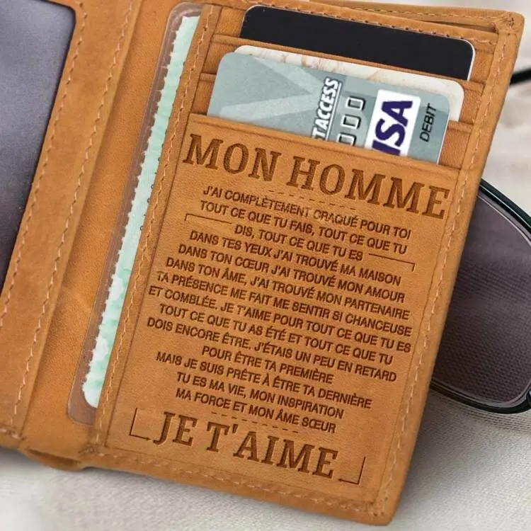 

RE Romantic French Three fold Crazy Horse Leather Leather Wallet Laser Engraved Wallet Gift