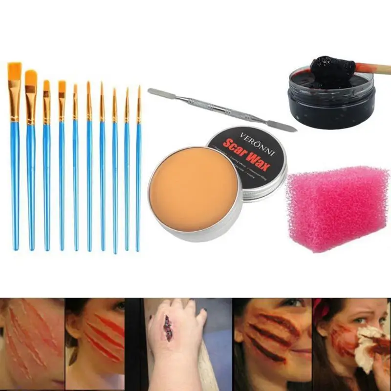 

Fake Blood Makeup Halloween SFX Makeup Set For Beginners Professional Halloween Kit Face Body Paint Fake Wound Moudling Scar Wax