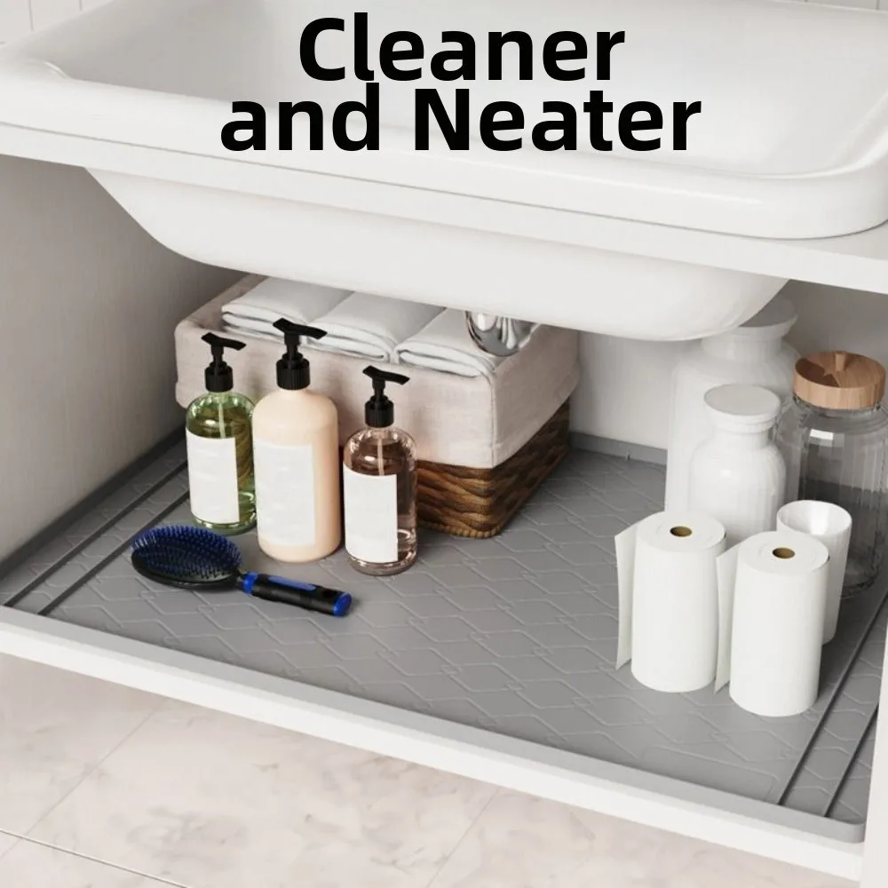 Silicone Under Sink Waterproof Mat Anti-fouling Non-Slip Under Sink Drip Tray Scratch-proof Thicken Washable Shelf Mats