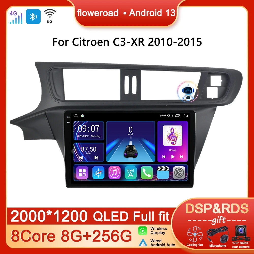 

2din QLED Tooch Screen Android For Citroen C3-XR 2010-2015 Carplay Car Radio Multimedia Player 4G GPS WIFI Video Navigation Auto