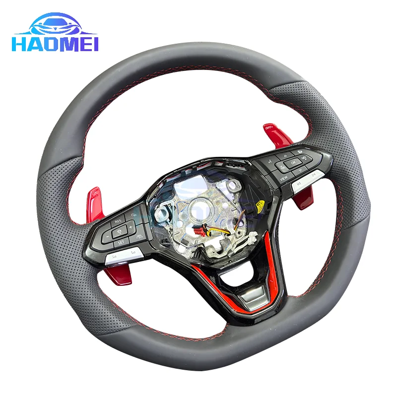 

Полуперфорированный красный руль с лопастными переключателями для модели Volkswagen Golf 8 Tiguan 2020