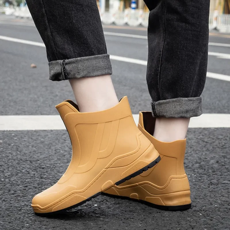 Men's Rubber Shoes Waterproof Rain Boots Fishing Ankle Covers Rubber Shoes Winter Warmth Work Safety Anti-Slip Kitchen Shoes