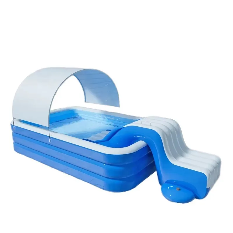 Large Outdoor PVC Inflatable Swimming Pool 0.27mm Thick Sunshade Foldable Design Children's Play Modern Family Use Rectangle