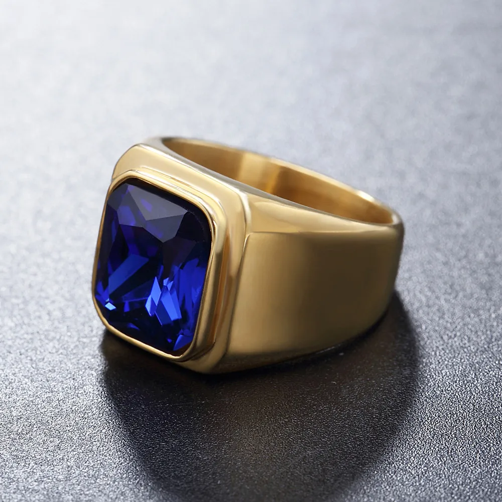 Punk High Quality Polished Gemstone Rings for Men Women Boys Hip Hop Rock Stainless Steel Ring Fashion Jewelry Gift Dropshipping
