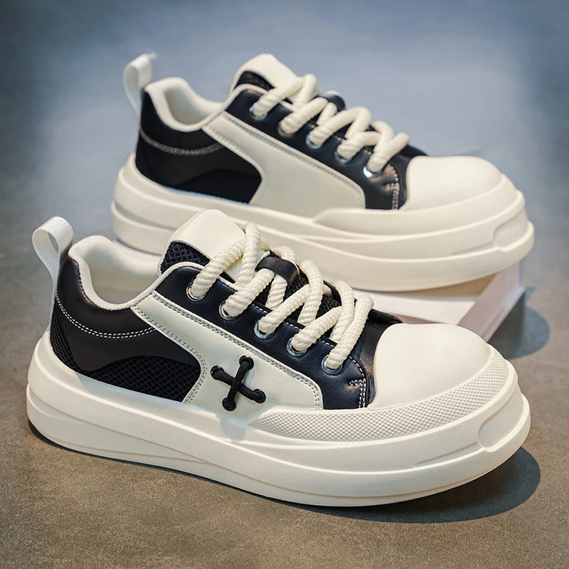 White Board Shoes Men's Breathable Casual Lace up Skate Shoes Student Trendy Shoes Sports Shoes Running Shoes Walking Footwear