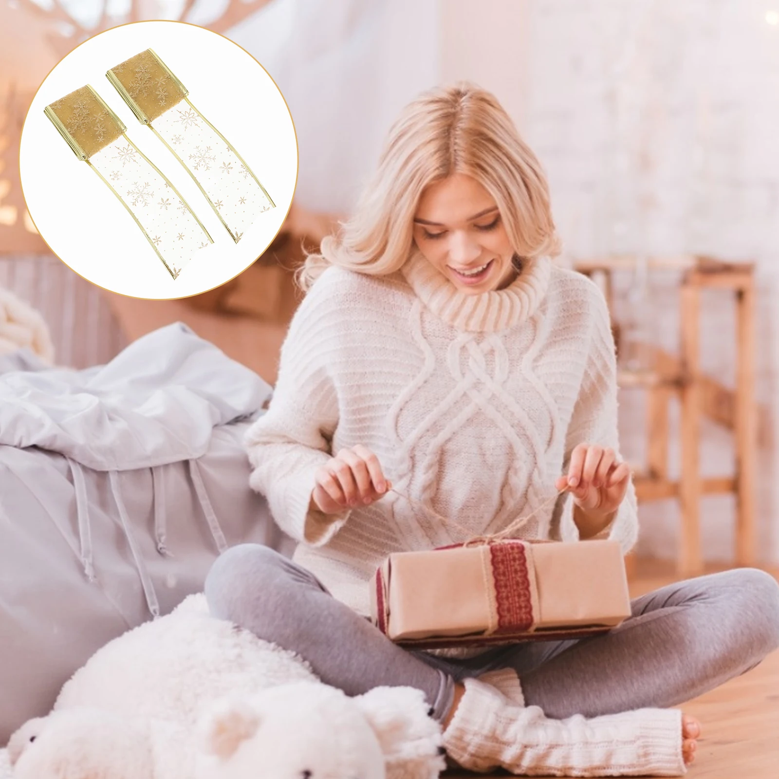 

2 шт., блестящая снежинка, рождественская упаковка, упаковка, подарочное украшение, лента, ткань, гибкий, прочный, элегантный, платируемый, елочный венок