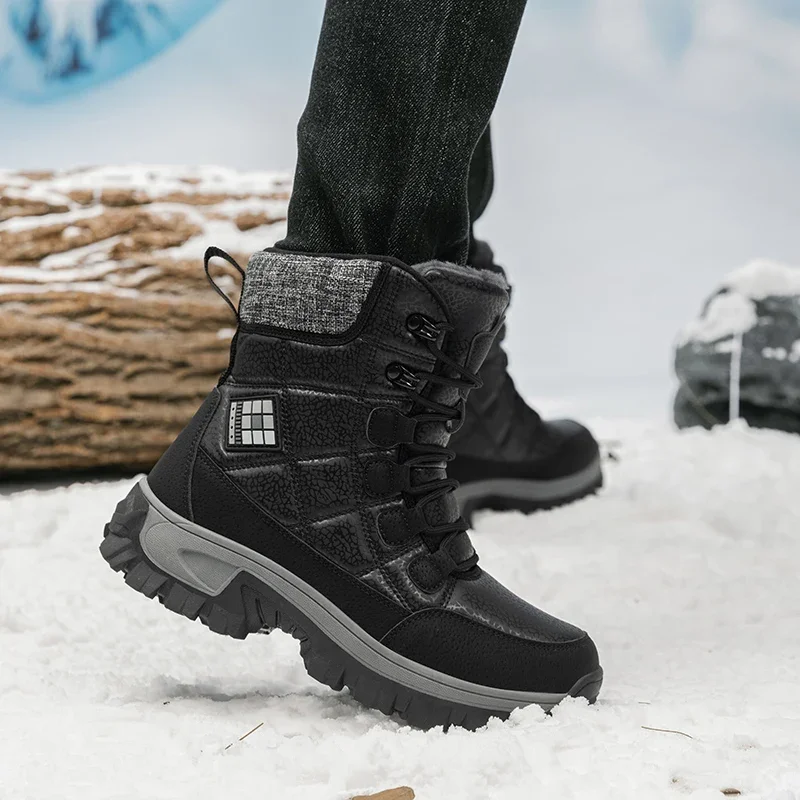 Outdoor Winter Snow Boots Men High Top Boots Outdoor Keep Warm Plush Casual Ankle Boots Men Anti-slip Fashion Hiking Shoes Men