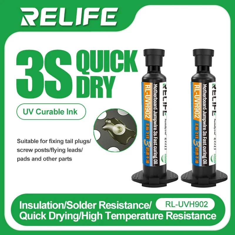 RELIFE RL-UVH902 10ML UV 3S Quick-drying Solder Mask Ink for Mobile Phone Repair Jumping Wire with RL-014A UV Curing Light Tool