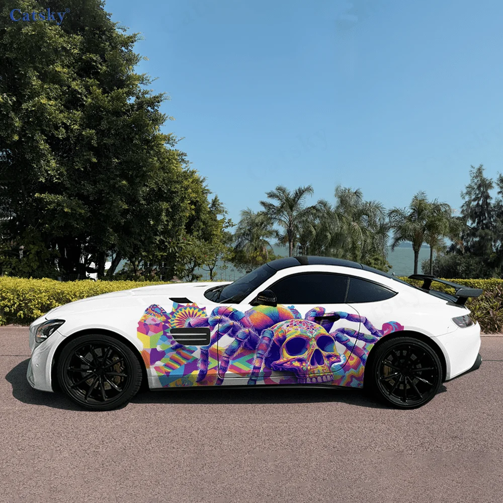 Colorful Spider Skull Car Vinyl Wraps Decal Self-adhesive PVC Sticker Suitable for Trucks SUV Decoration Auto Accessories Gift